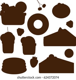 Brown silhouettes of bakery products
