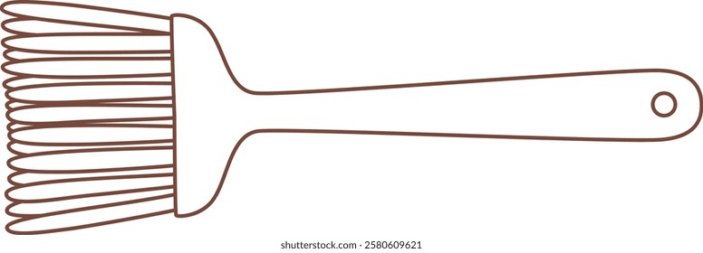 Brown silicone pastry brush spreading oil across a baking pan, creating a smooth layer for culinary delights. Simple vector illustration set against a clean white background