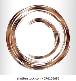 brown silver Abstract vector bright painting design element. circle frame Drawing, Hand drawn. round shape background. smudges. white background. bronze, metal. text box. Brochure. card. banner. label