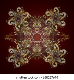 Brown simple Christmas pattern - varied Xmas gold snowflakes with dots. Happy New Year winter background. Vector design for textile, wallpaper, fabric, wrapping paper.