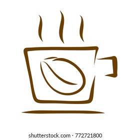 Brown simple coffee icon with roasted coffee beans cup isolated on white background. Vector illustration.
