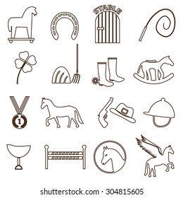 brown simple horse theme outline icons set eps10