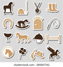 brown simple horse theme stickers icons set eps10