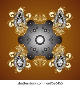 Brown simple seamless Christmas pattern - varied Xmas snowflakes with dots. Happy New Year winter background. Vector design for textile, wallpaper, fabric, wrapping paper.