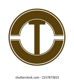 logotipo de diseño semiredondo de letra T simple marrón
