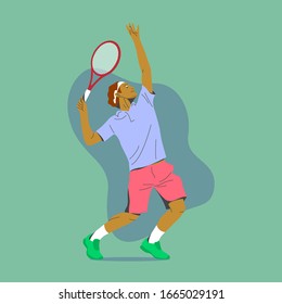 BROWN SKIN TENNIS PLAYER READY TO SERVICE THE BALL ILLUSTRATION