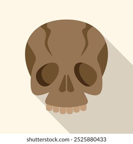 Brown skull with long shadow is smiling on white background