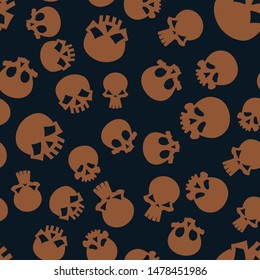 Brown Skulls Halloween Seamless Pattern