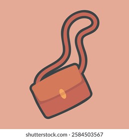 brown sling bag with outline flat vector design.