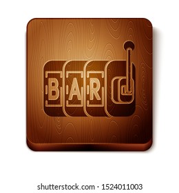 Brown Slot machine icon isolated on white background. Wooden square button. Vector Illustration