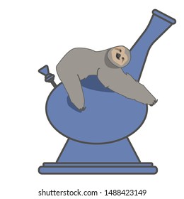 brown sloth climbs on bong for smoking marijuana