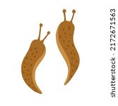 Brown slug. Set of slippery insects. Flat cartoon illustration isolated on white background