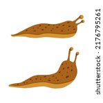 Brown slug. Set of slippery insects. Flat cartoon illustration isolated on white background