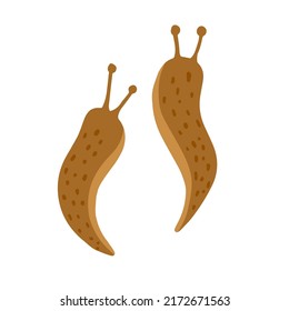 Brown slug. Set of slippery insects. Flat cartoon illustration isolated on white background