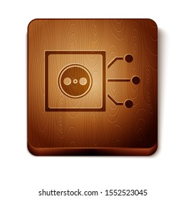 Brown Smart home icon isolated on white background. Remote control. Wooden square button. Vector Illustration
