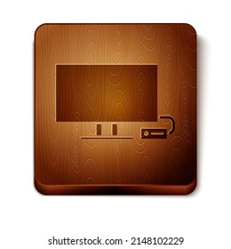 Brown Smart Tv icon isolated on white background. Television sign. Wooden square button. Vector Illustration