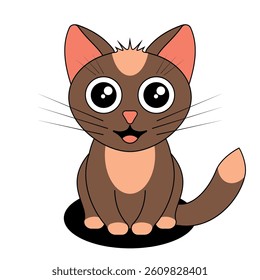 A brown smilling kitten is isolated on a white background