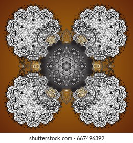 Brown snowflakes seamless pattern in abstract style. New Year 2017 collection. Freehand ethnic Xmas sketch. Ornamental artistic vector illustration in brown colors for Merry christmas cards.