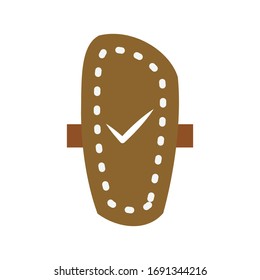 Brown Soccer Shin Guards Flat Design Concept,  Protective Football Equipment Adjustable Straps Pads Vector Color Icon design,
