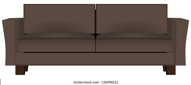 Brown sofa for home or business. Vector illustration.