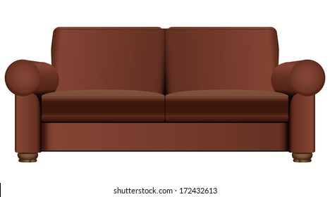 Brown sofa for home or business. Vector illustration.
