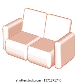 Brown sofa isolated white background. Retro style background. Decoration element. Interior comfortable living room. Chair icon. Graphic drawing, sketch. 3D vector illustration, eps10.