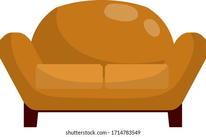 Brown sofa with pillows. Soft furniture. Modern interior. Element of Living room. Place to rest. Cartoon flat illustration.