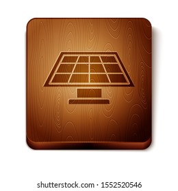 Brown Solar energy panel icon isolated on white background. Wooden square button. Vector Illustration