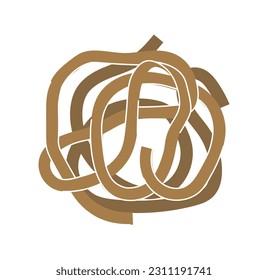 Brown spaghetti pasta type concept. Traditional Italian cuisine. Noodles for preparing dishes. Menu for cafe or restaurant. Cartoon flat vector illustration isolated on white background