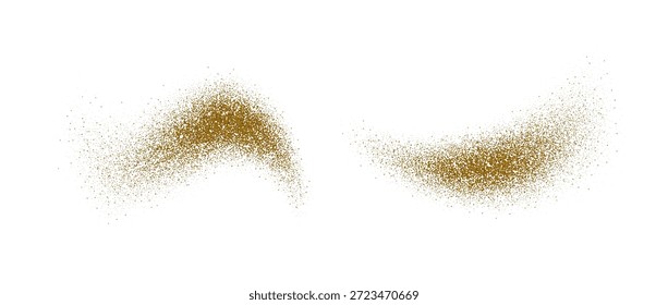 Especiarias marrons em pó salpicos. Partículas voadoras de tempero estouram. Areia de poeira bege e sujeira texturizada pilhas. Flocos de coentro e masala espalhados na superfície. Explosão seca de especiarias. Ilustração vetorial