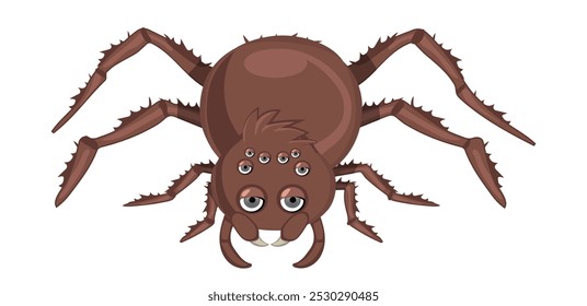 brown spider in cartoon style, tarantula, vector illustration with white background.