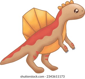 Brown Spinosaurus Illustration in Kawaii Style
