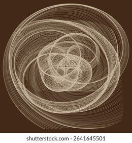 Brown spiral design. Wooden texture pattern. Vector swirl element. Earth tone background.