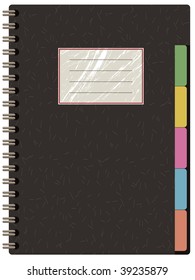 brown spiral notebook with blank label ready for text