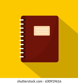 Brown spiral notepad icon. Flat illustration of brown spiral notepad vector icon for web on yellow background