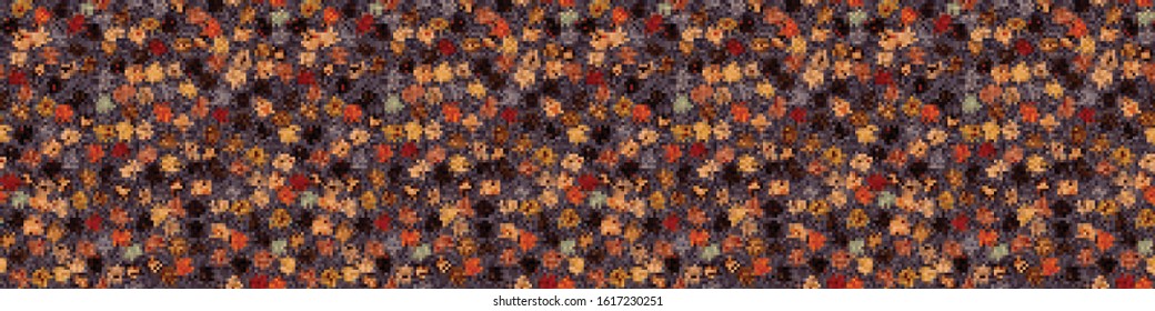 Brown spliced vector broken colorful pixel texture border background. Variegated mottled dotted line seamless banner pattern. Distorted graphical geometric trim. Modern digital dot disrupt glitch edge