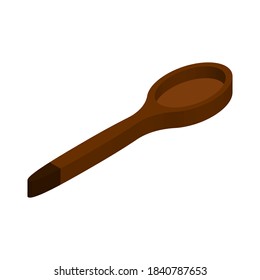 Brown spoon on white background, isometric image, sign for design, vector image