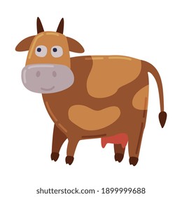 Brown Spotted Cow, Dairy Cattle Animal Husbandry Breeding Cartoon Style Vector Illustration