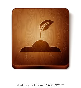 Brown Sprout icon isolated on white background. Seed and seedling. Leaves sign. Leaf nature. Wooden square button. Vector Illustration