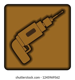 Brown square icon with a symbol (electric drill) on a white background