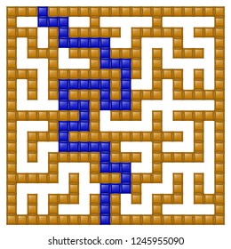 Brown square maze 10x10 with help on a white background