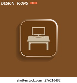 Brown square with rounded corners. Shadow. Chocolate. Computer desk, workplace. icon. vector design