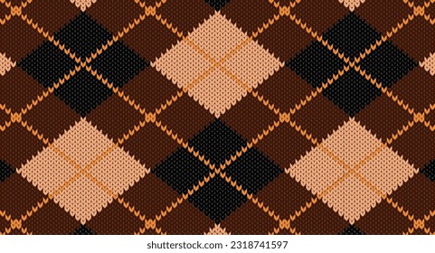 Brown square table knitting pattern, Festive Sweater Design. Seamless Knitted Pattern