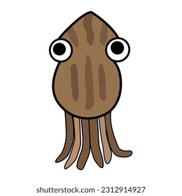 Brown Squid animal cartoon character isolated on white background.