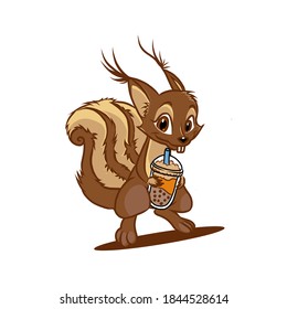 brown squirrel brings drink vector logo template