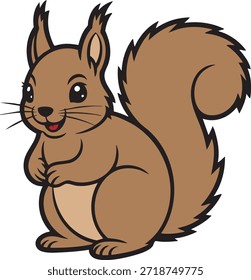Brown Squirrel Illustration - Cute Flat Cartoon Icon of a Wild Forest Animal with Large Tail