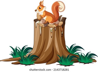 Brown squirrel sitting on the log illustration