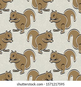 Brown Squirrels on Light Sage Green Background Seamless Repeat Pattern. Background for textiles, cards, manufacturing, wallpapers, print, gift wrap and scrapbooking.