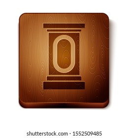 Brown Stage stand or debate podium rostrum icon isolated on white background. Conference speech tribune. Wooden square button. Vector Illustration