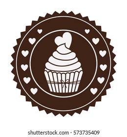 brown stamp with cupcake with heart in round frame